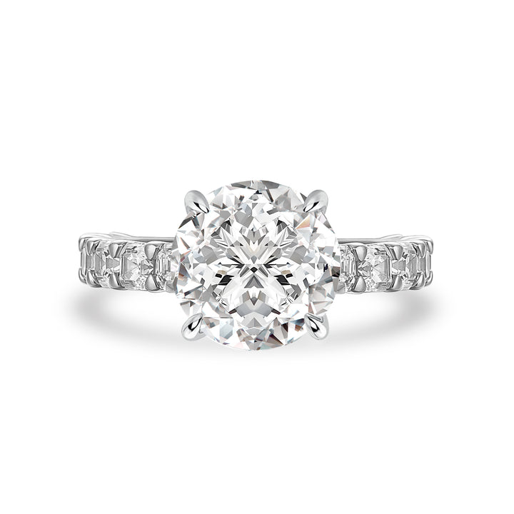 Rodiffy Moissanite 4.0 Ct Round White Gold Engagement Ring with Asscher Cut Wedding Band