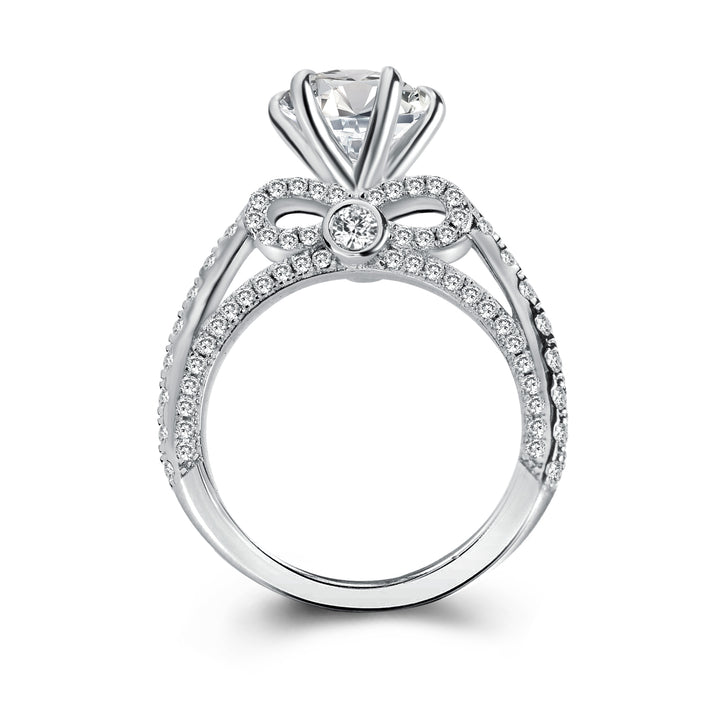 Rodiffy Moissanite 2.0 Ct Bow Base Design White Gold Promise Bridal Ring