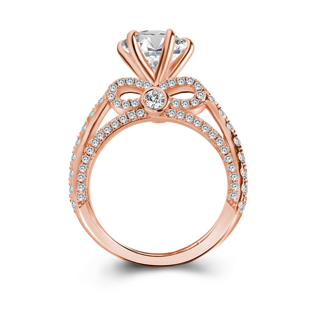 Rodiffy Moissanite 2.0 Ct Bow Base Design Rose Gold Promise Bridal Ring