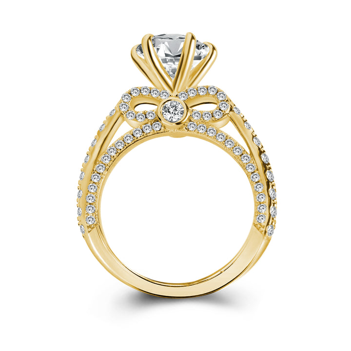 Rodiffy Moissanite 2.0 Ct Bow Base Design Yellow Gold Promise Bridal Ring