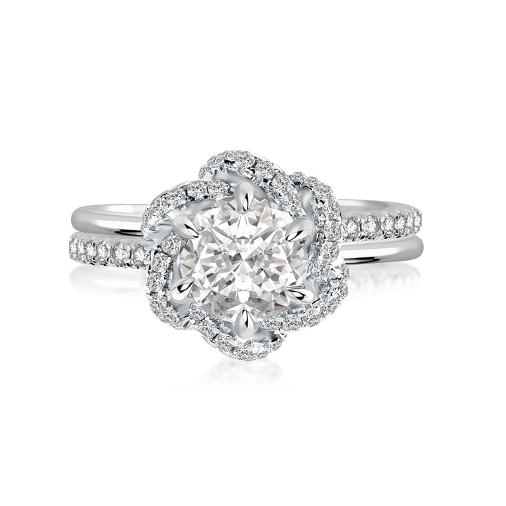 Rodiffy Moissanite 1.0Ct Round Cut Twist Flower Design Engagement Ring