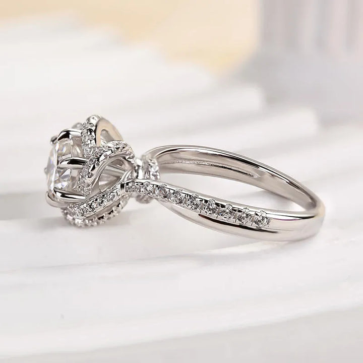 Rodiffy Moissanite 1.0Ct Round Cut Twist Flower Design Engagement Ring