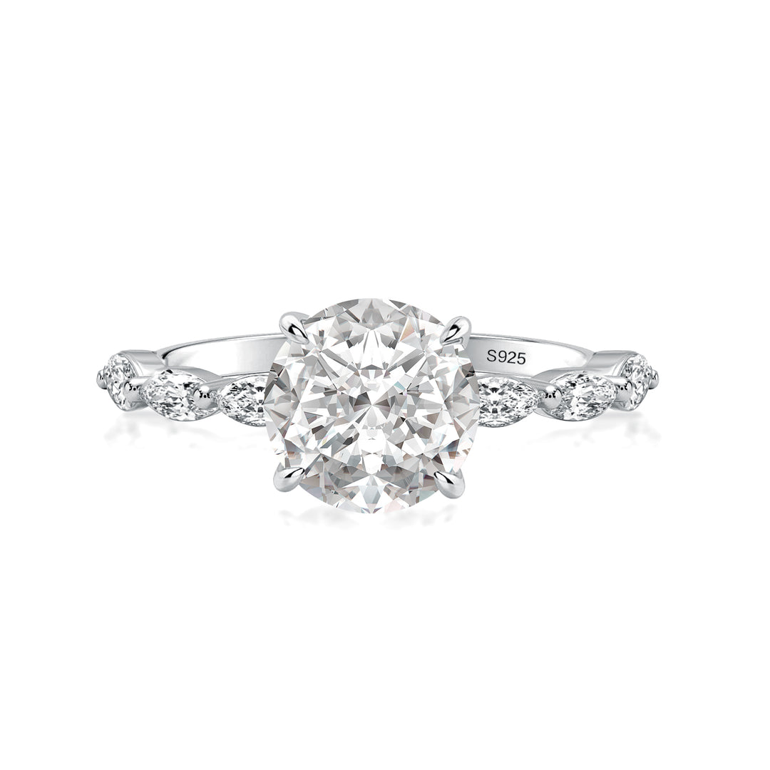 Rodiffy Moissanite Round Cut with Marquise Side Stones Hidden Halo Engagement Ring