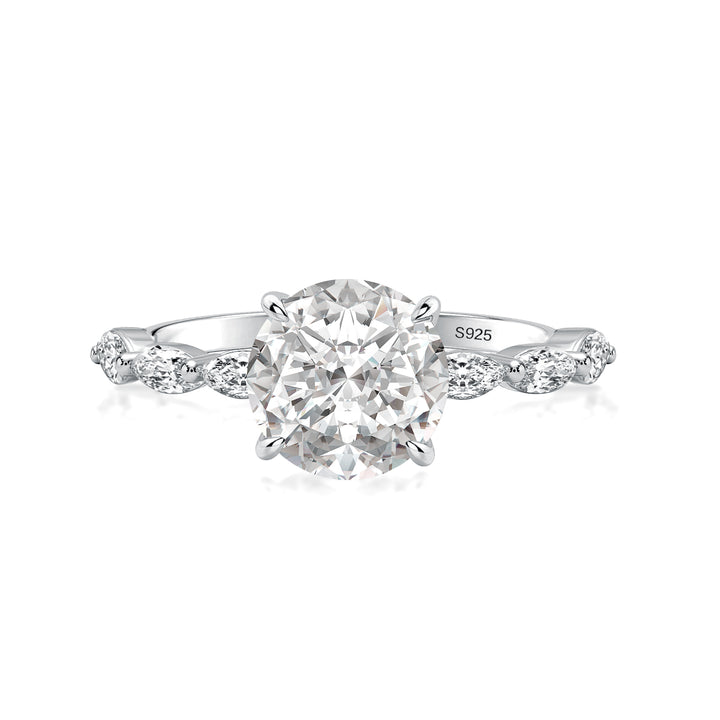 Rodiffy Moissanite 2.0 Ct Round Cut with Marquise Side Stones Hidden Halo Engagement Ring
