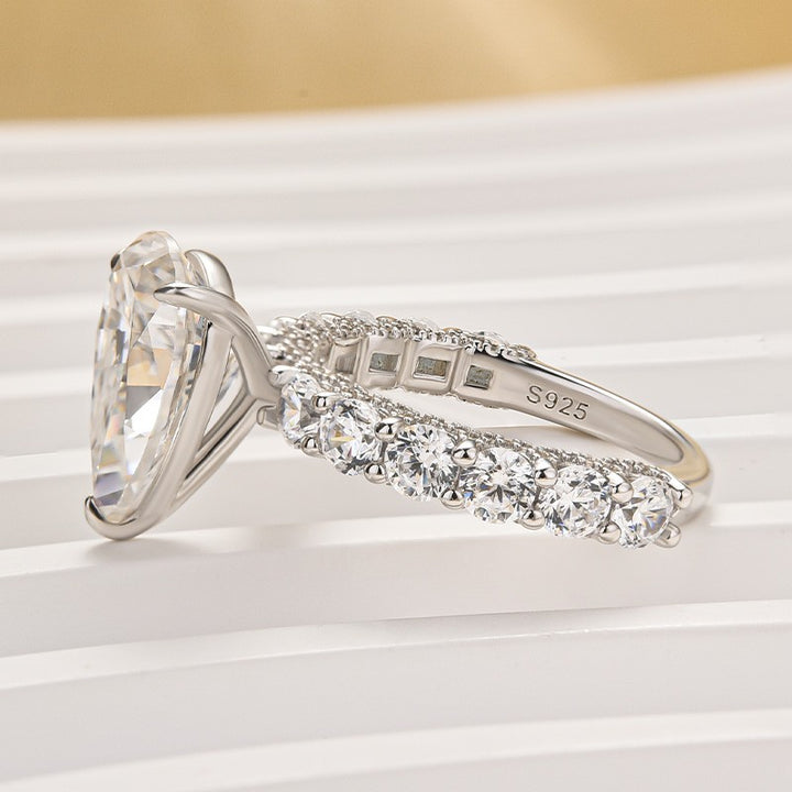 Moissanite 4.0Ct Pear Cut Engagement Ring Travel Ring In Sterling Silver