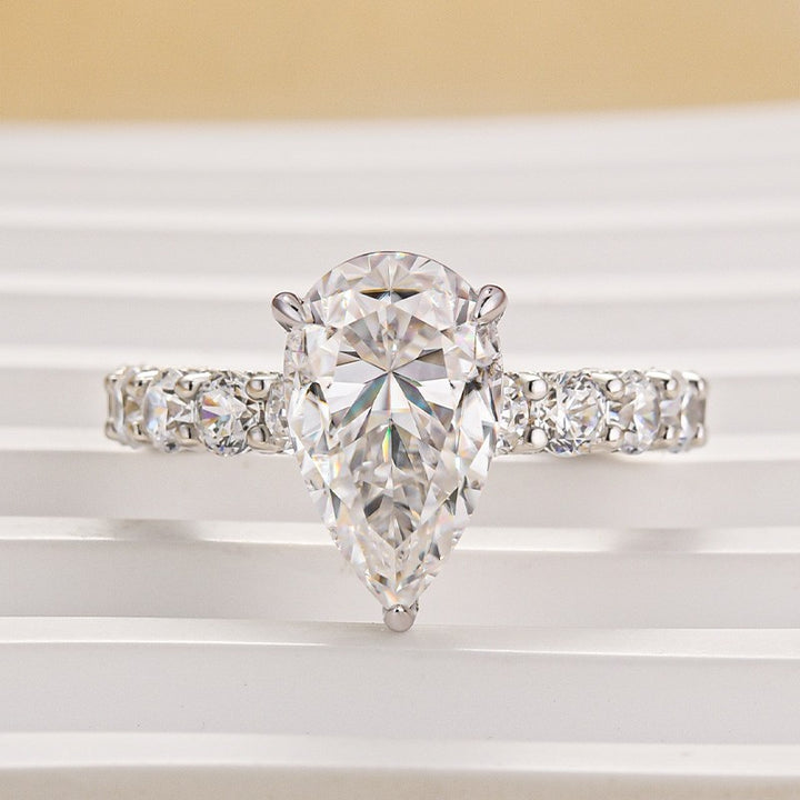 Moissanite 4.0Ct Pear Cut Engagement Ring Travel Ring In Sterling Silver