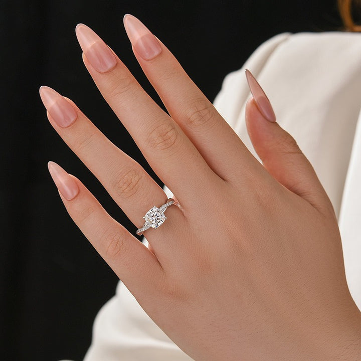 Moissanite 2.0Ct Cushion Cut Twist Engagement Ring Travel Ring In Sterling Silver