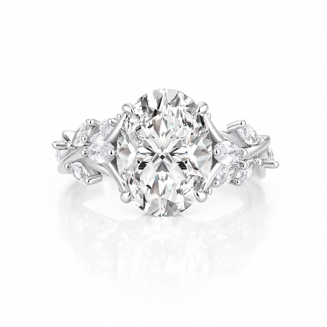 S925 Vintage Moissanite 3.0Ct Oval Cut Side Stone Twist Engagement Ring in 18K White Gold Sterling Silver