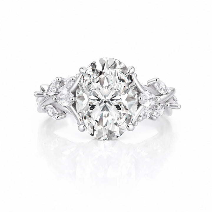 S925 Vintage Moissanite 3.0Ct Oval Cut Side Stone Twist Engagement Ring in 18K White Gold Sterling Silver