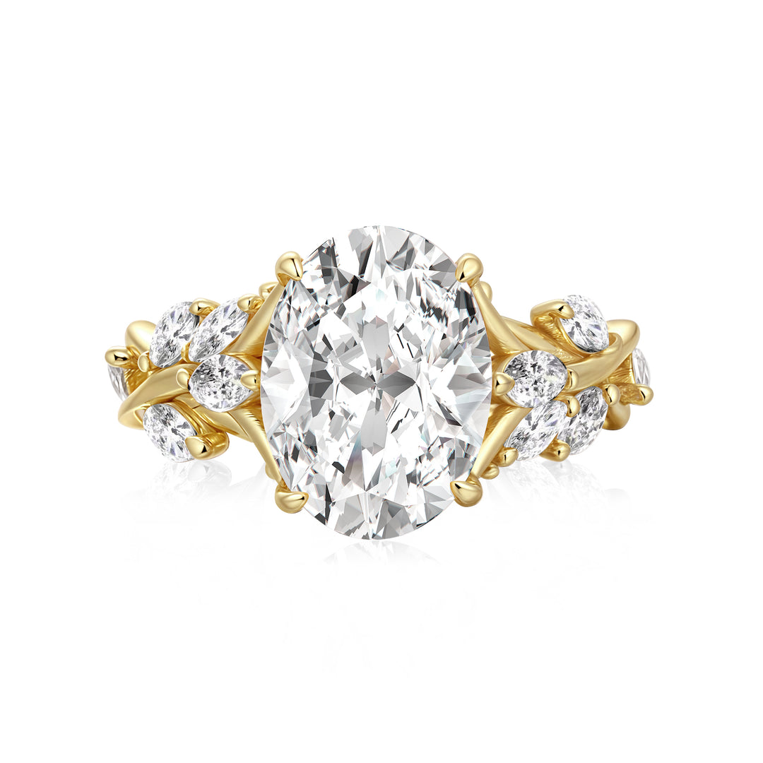 Vintage Moissanite 3.0Ct Oval Cut Side Stone Twist Engagement Ring In Sterling Silver