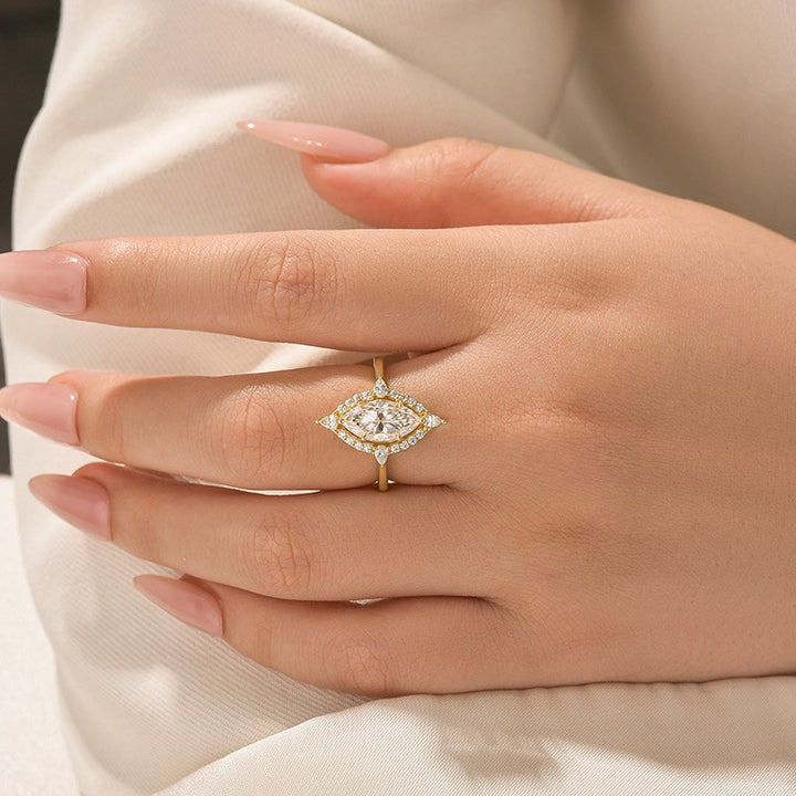 Vintage Moissanite 2.0Ct Marquise Cut Halo Engagement Ring Travel Ring For Her