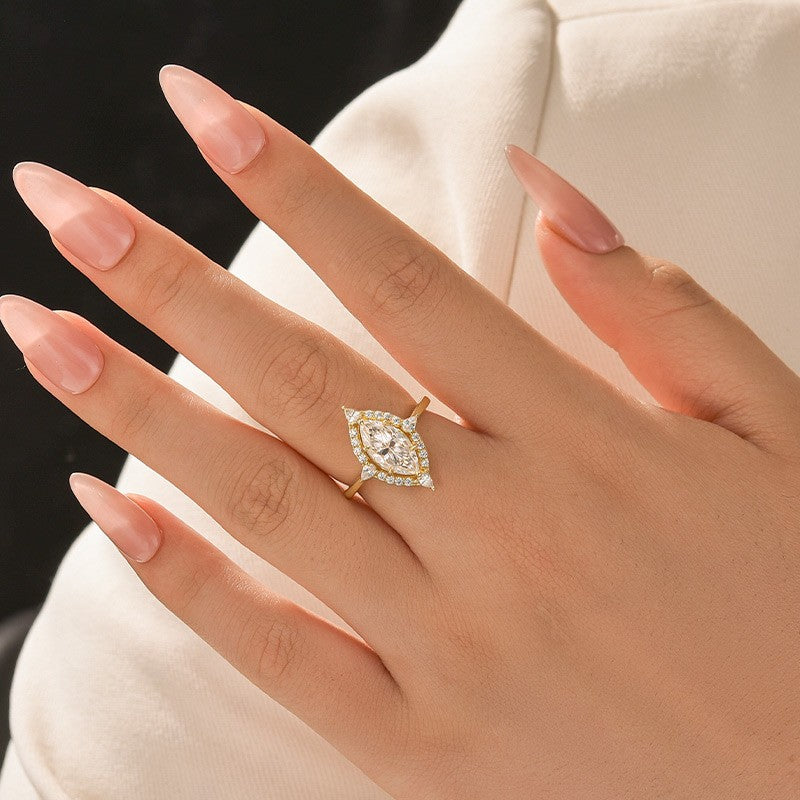 Vinatge Moissanite 2.0Ct Marquise Cut Halo Engagement Ring Travel Ring For Her