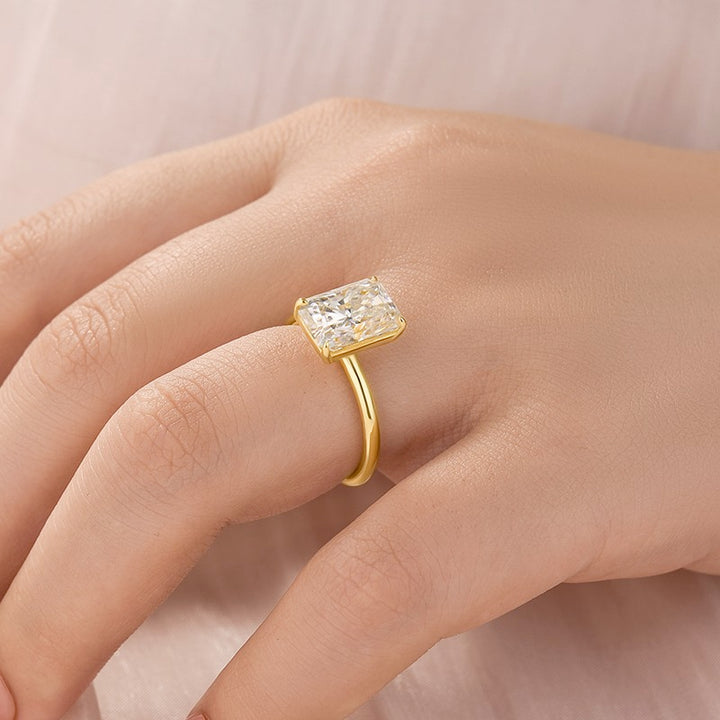 Moissanite 3.5Ct Radiant Cut Solitaire Yellow Gold Engagement Ring in Sterling Silver