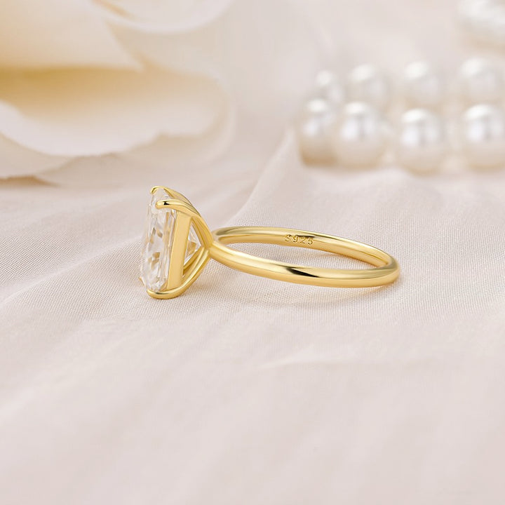 Moissanite 3.5Ct Radiant Cut Solitaire Yellow Gold Engagement Ring in Sterling Silver