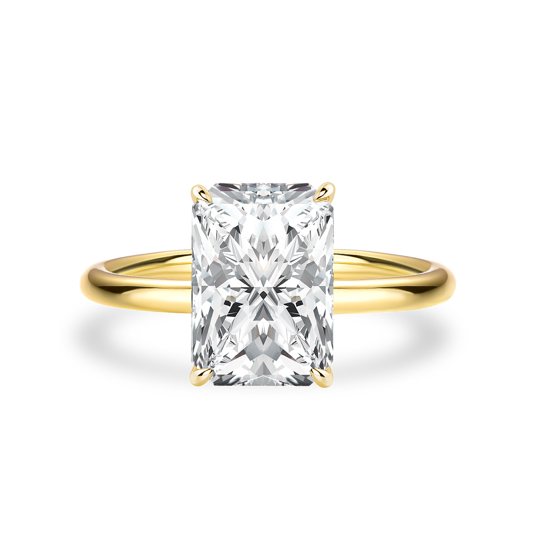 Moissanite 3.5Ct Radiant Cut Yellow Gold Engagement Ring In Sterling Silver