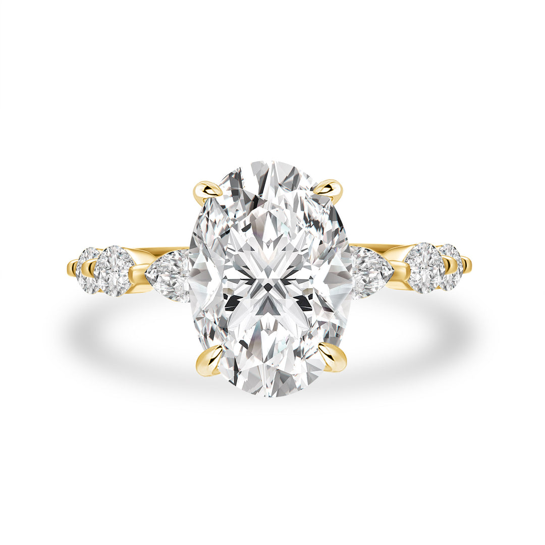 Moissanite 5.5Ct Oval Cut with 1.5Ct Side Stone Marquise Cut Engagement Ring in S925 Sterling Silver