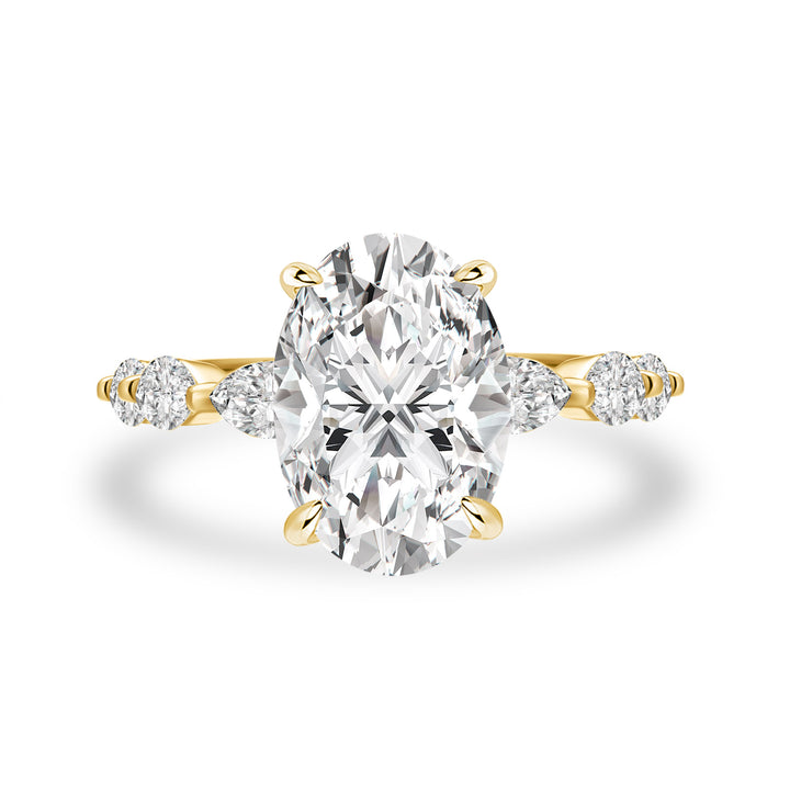 Moissanite 5.5Ct Oval Cut with 1.5Ct Side Stone Marquise Cut Engagement Ring in S925 Sterling Silver