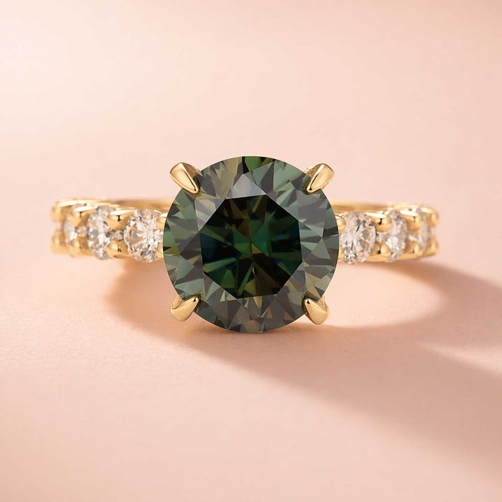 S925 Moissanite 2.0Ct/3.0Ct/4.0Ct Turquoise Round Cut White Gold &amp; Yellow Gold Engagement Ring