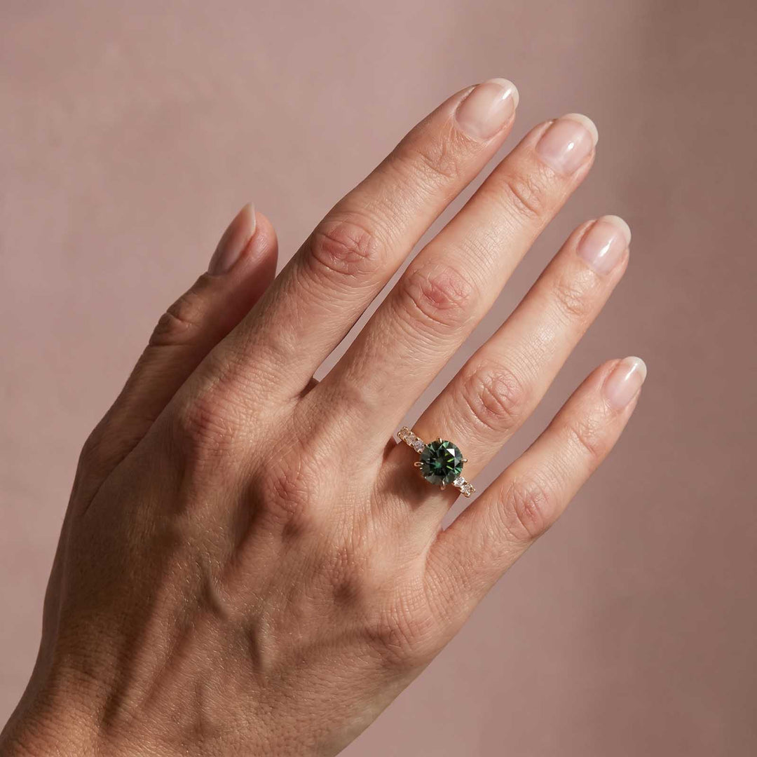 Moissanite 4.0Ct Turquoise Round Cut White Gold & Yellow Gold Engagement Ring