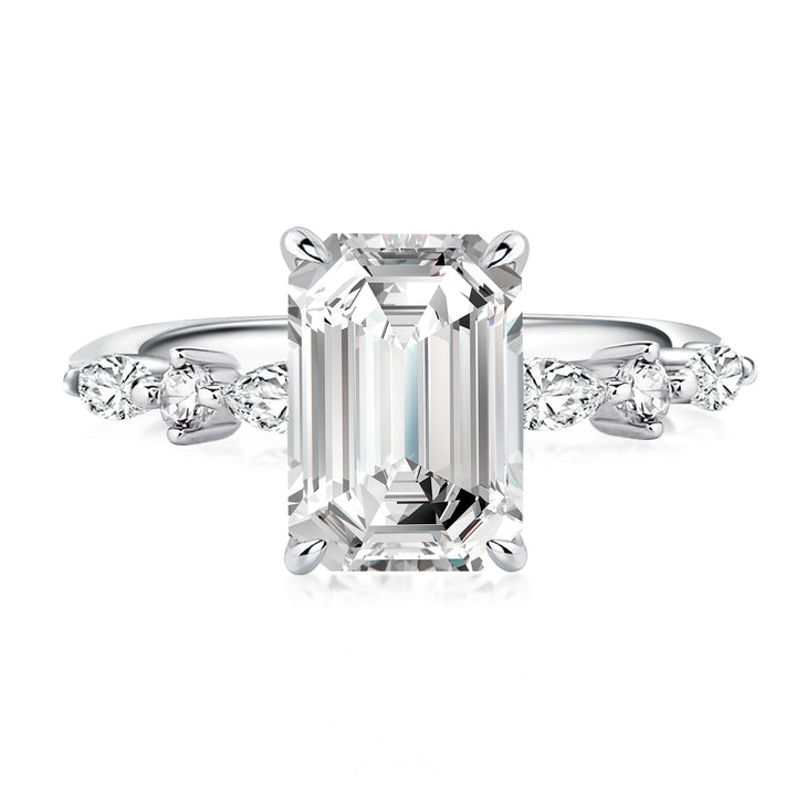 Moissanite 3.5 Carat Emerald Cut Classic Engagement Ring In Sterling Silver