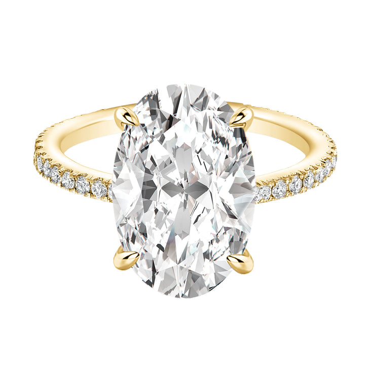 Moissanite 5.5Ct Oval Cut Hidden Halo Yellow Gold Promise Ring For Women