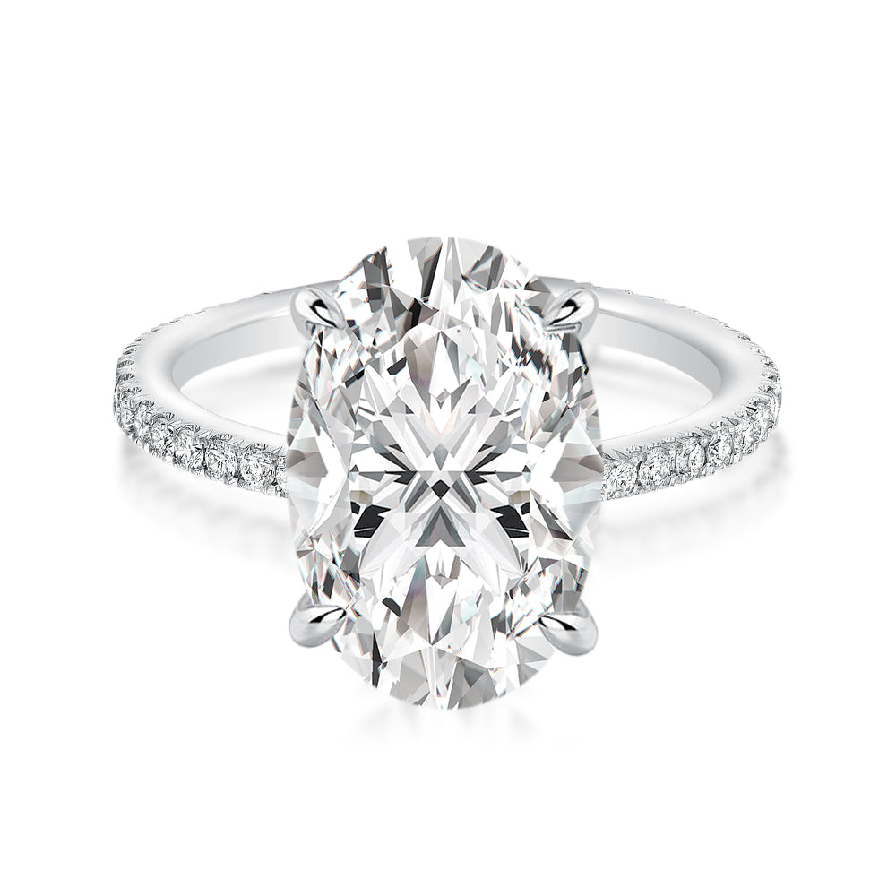 Moissanite 5.5Ct Oval Cut Hidden Halo White Gold Promise Ring For Women