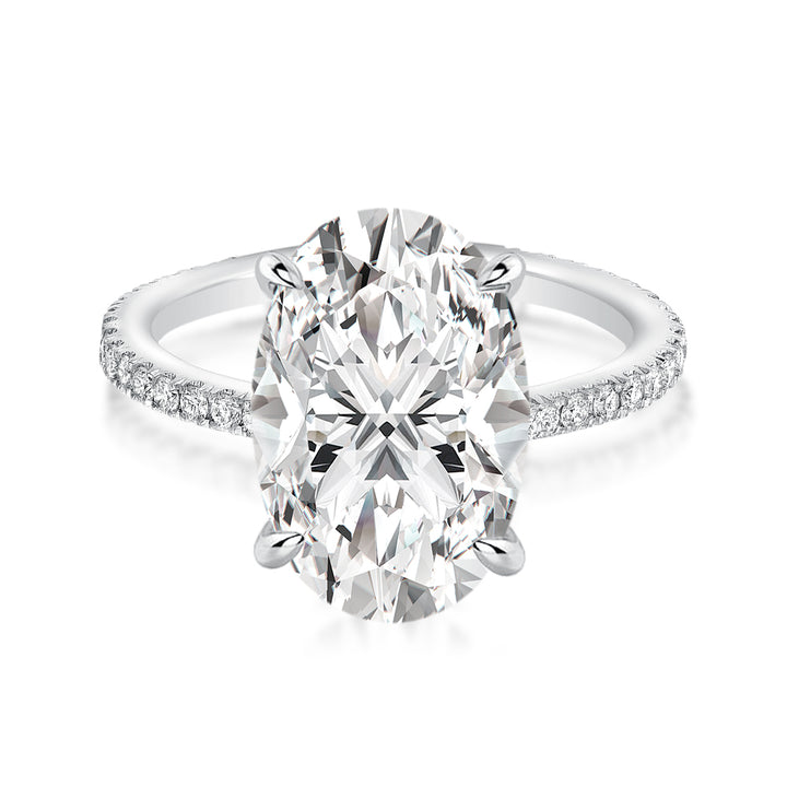 Moissanite 5.5Ct Oval Cut Hidden Halo White Gold Promise Ring For Women