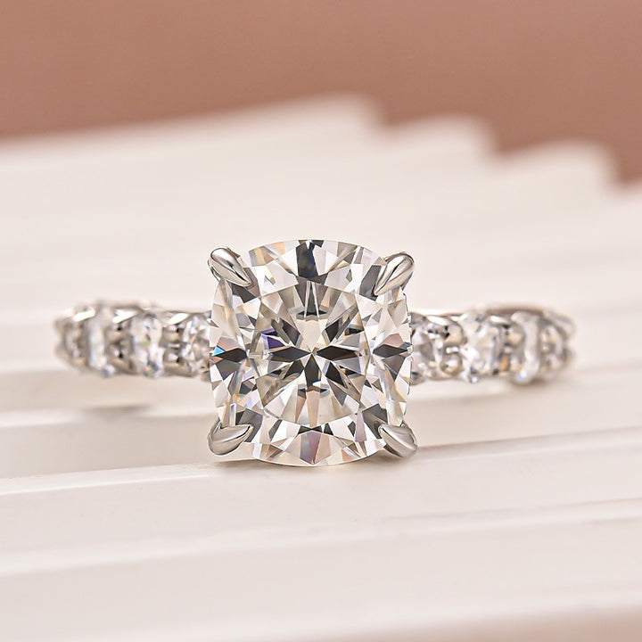 Rodiffy Moissanite 3.0 Ct Cushion Cut White Gold Engagement Ring