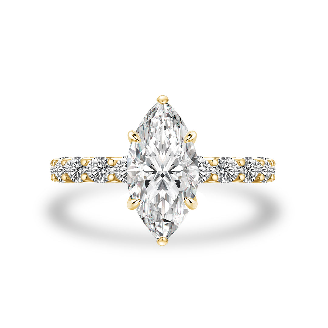 S925 Moissanite 3.0 Ct White &Green Marquise Cut Side Stone Yellow Gold Engagement Ring
