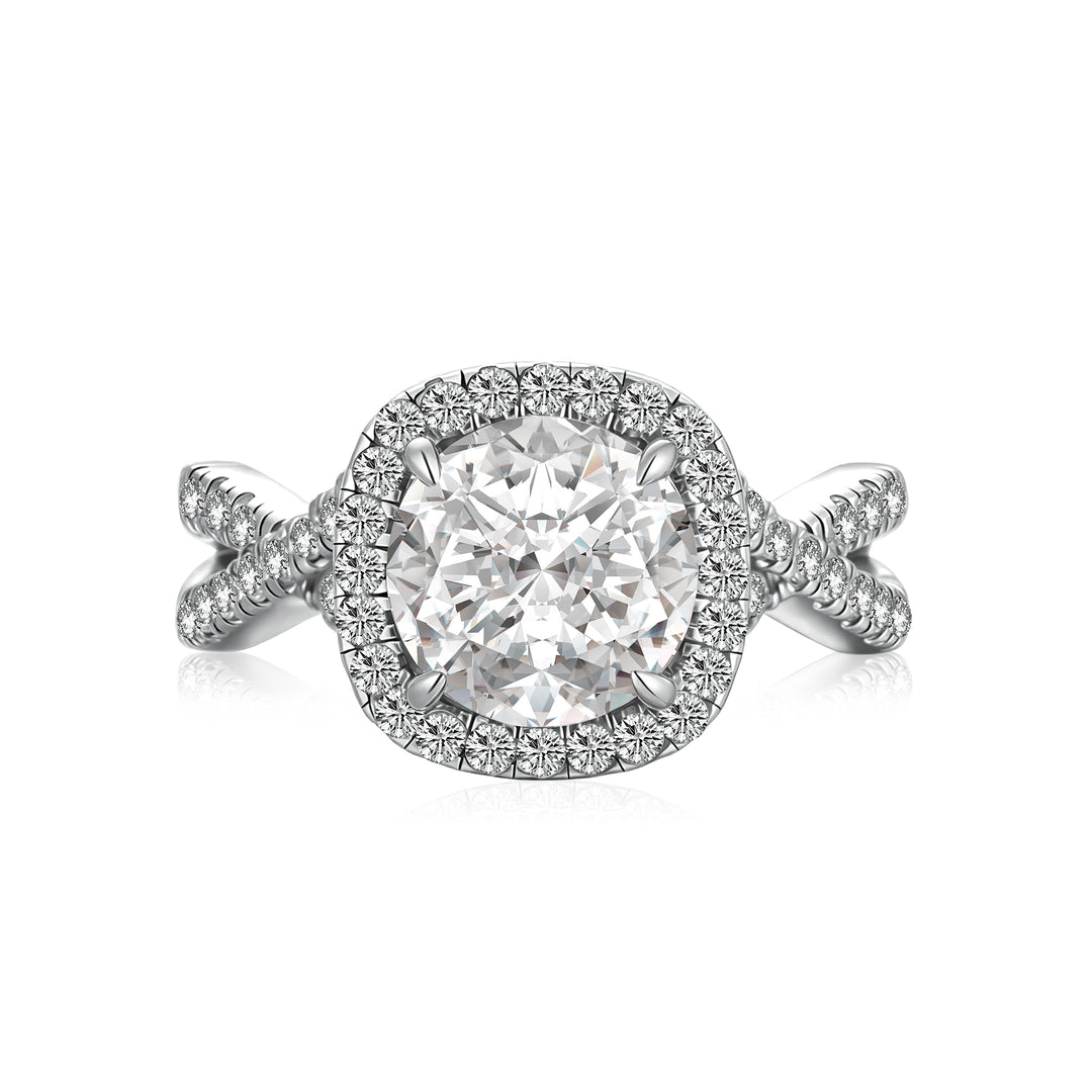 Moissanite 2.0Ct Halo Round Cut Twist White Gold Engagement Ring