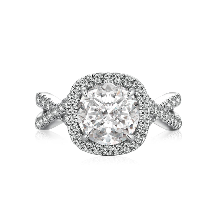 Moissanite 2.0Ct Halo Round Cut Twist White Gold Engagement Ring