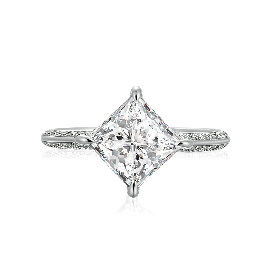 Moissanite Square 2.0Ct Princess Cut White Gold Triple Band Engagement Ring