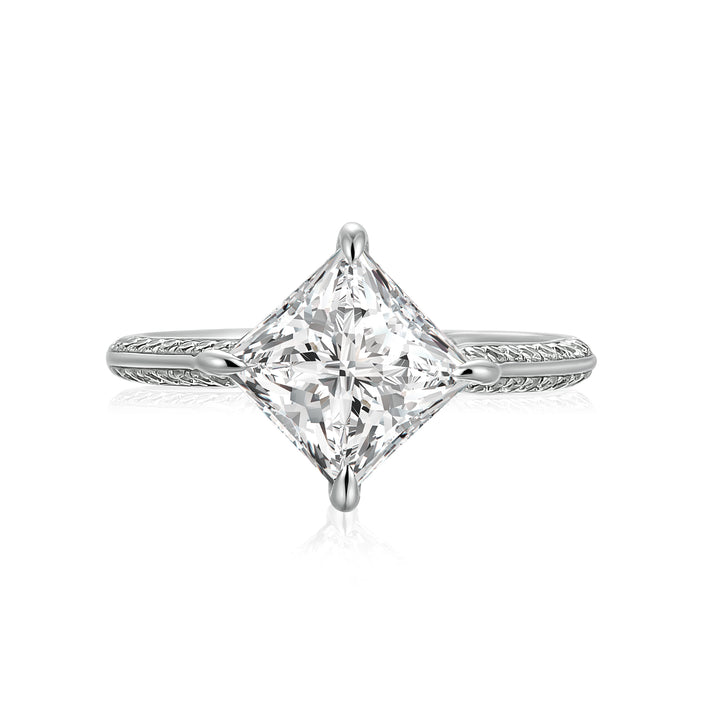 Moissanite Square 2.0Ct Princess Cut White Gold Triple Band Engagement Ring