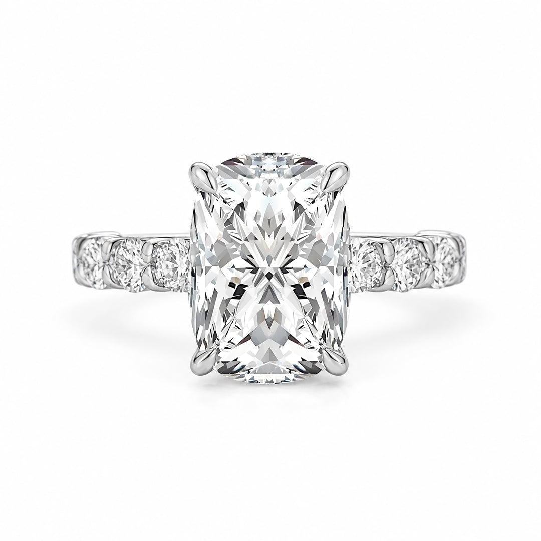 S925 Moissanite 4.5Ct Cushion Cut 18K White Gold Plated Elongated Stone Everyday Wearable Ring For Her