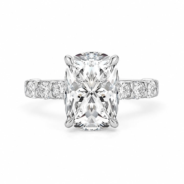 S925 Moissanite 4.5Ct Cushion Cut 18K White Gold Plated Elongated Stone Everyday Wearable Ring For Her