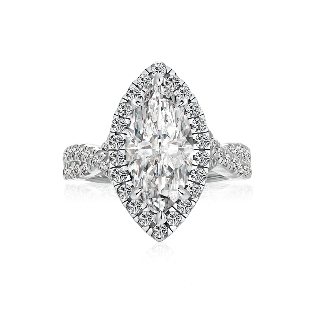 S925 Moissanite 3.0Ct White Marquise Cut Halo Engagement Ring 925 Sterling Silver Promise Ring For Women