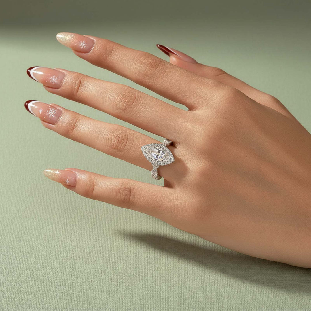 S925 Moissanite 3.0Ct White Marquise Cut Halo Engagement Ring 925 Sterling Silver Promise Ring For Women