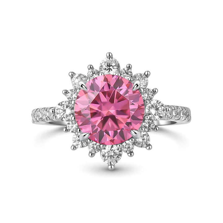 Rodiffy Moissanite 2.0 Ct Turquoise/Pink Snowflake Design Travel Ring In Sterling Silver