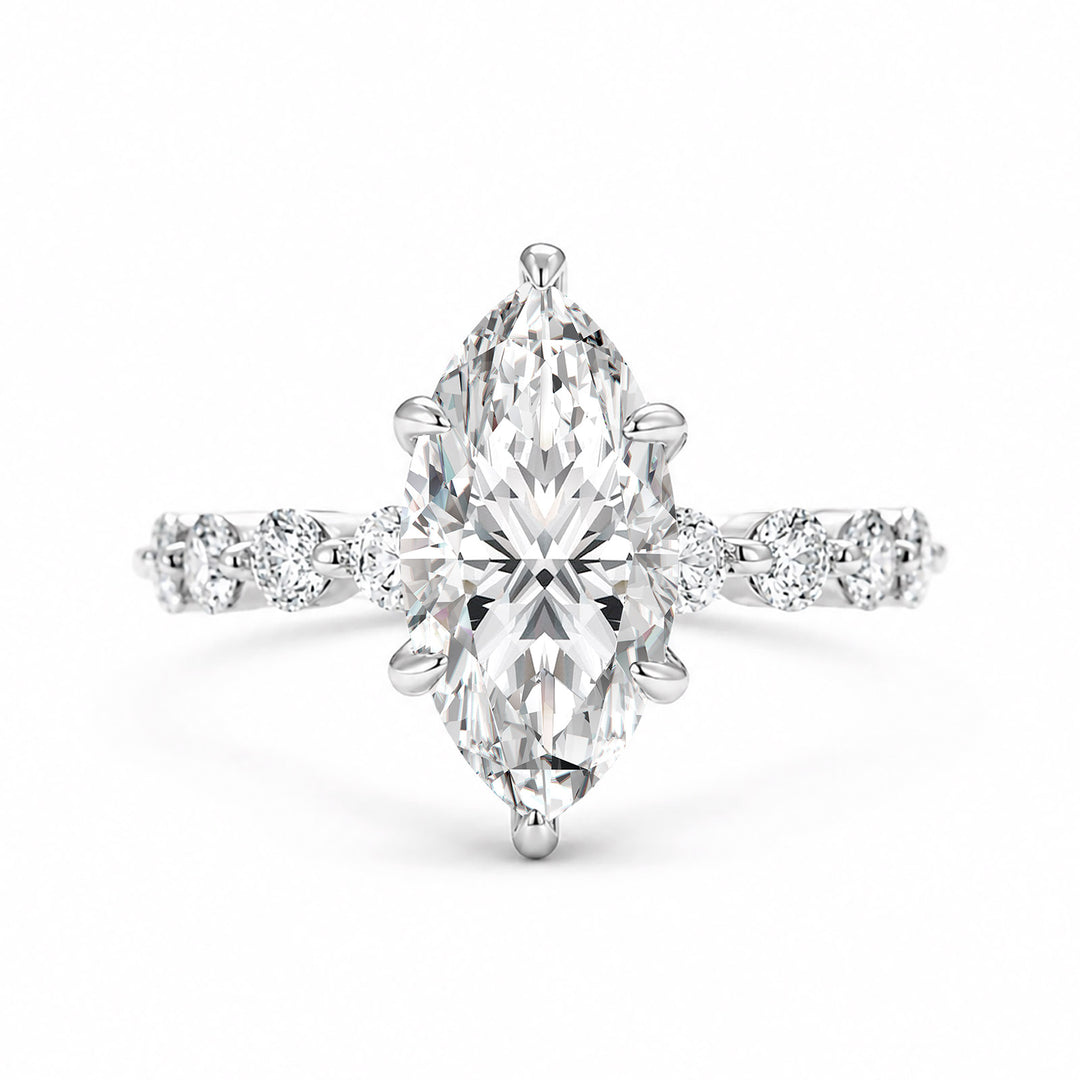 S925 Moissanite 3.0Ct Marquise Cut Side Stone Promise Ring Everyday Wearable Ring