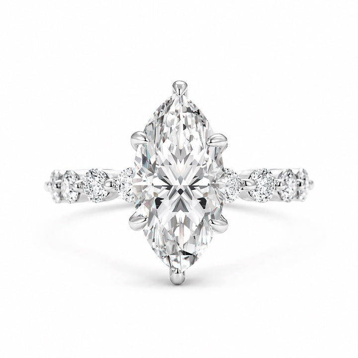 S925 Moissanite 3.0Ct Marquise Cut Side Stone Promise Ring Everyday Wearable Ring