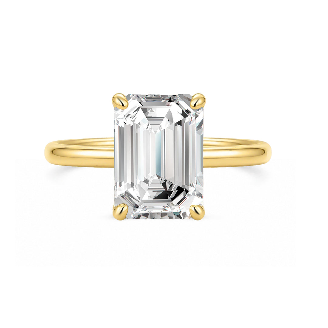 S925 Moissanite 3.5Ct Emerald Cut Solitaire Engagement Ring in 18K Yellow Gold Plated Sterling Silver