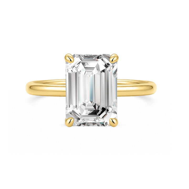 S925 Moissanite 3.5Ct Emerald Cut Solitaire Engagement Ring in 18K Yellow Gold Plated Sterling Silver