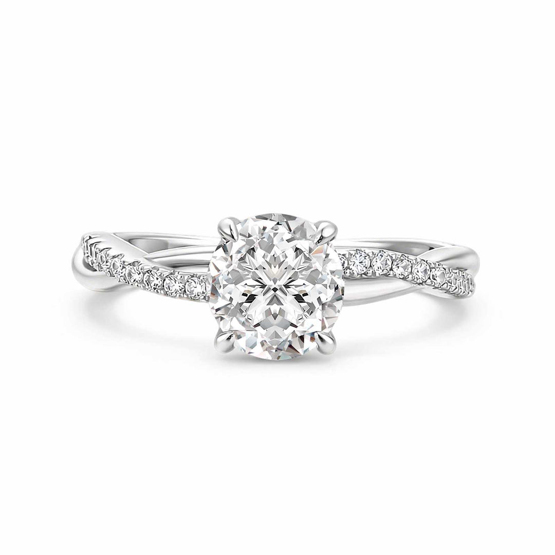 S925 Sterling Silver Mossianite Twist White Gold 1.0Ct Round Cut Engagement Ring