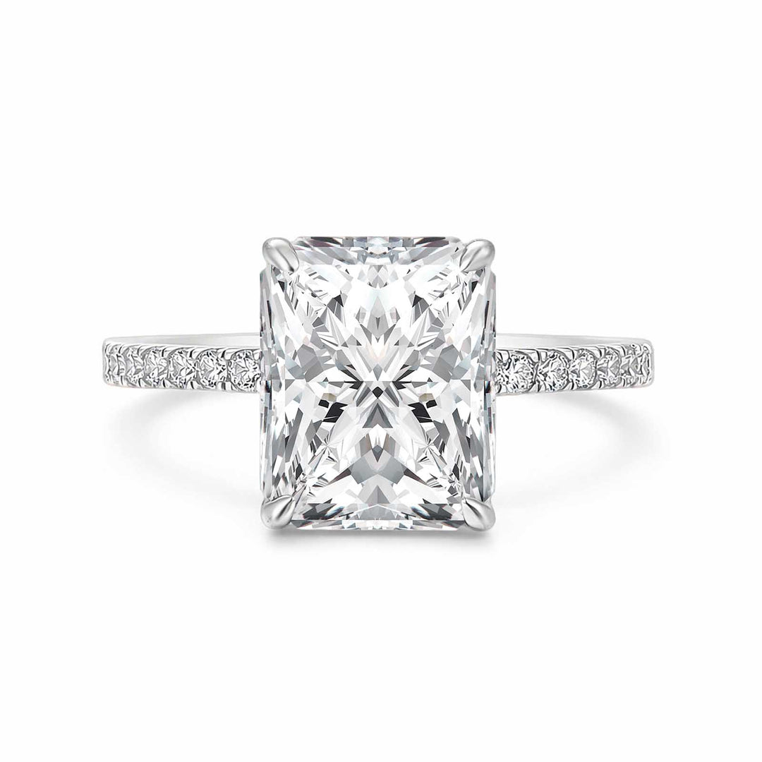 S925 Moissanite 4.0Ct Radiant Cut Hidden Halo Engagement Ring in 18K White Gold Sterling Silver