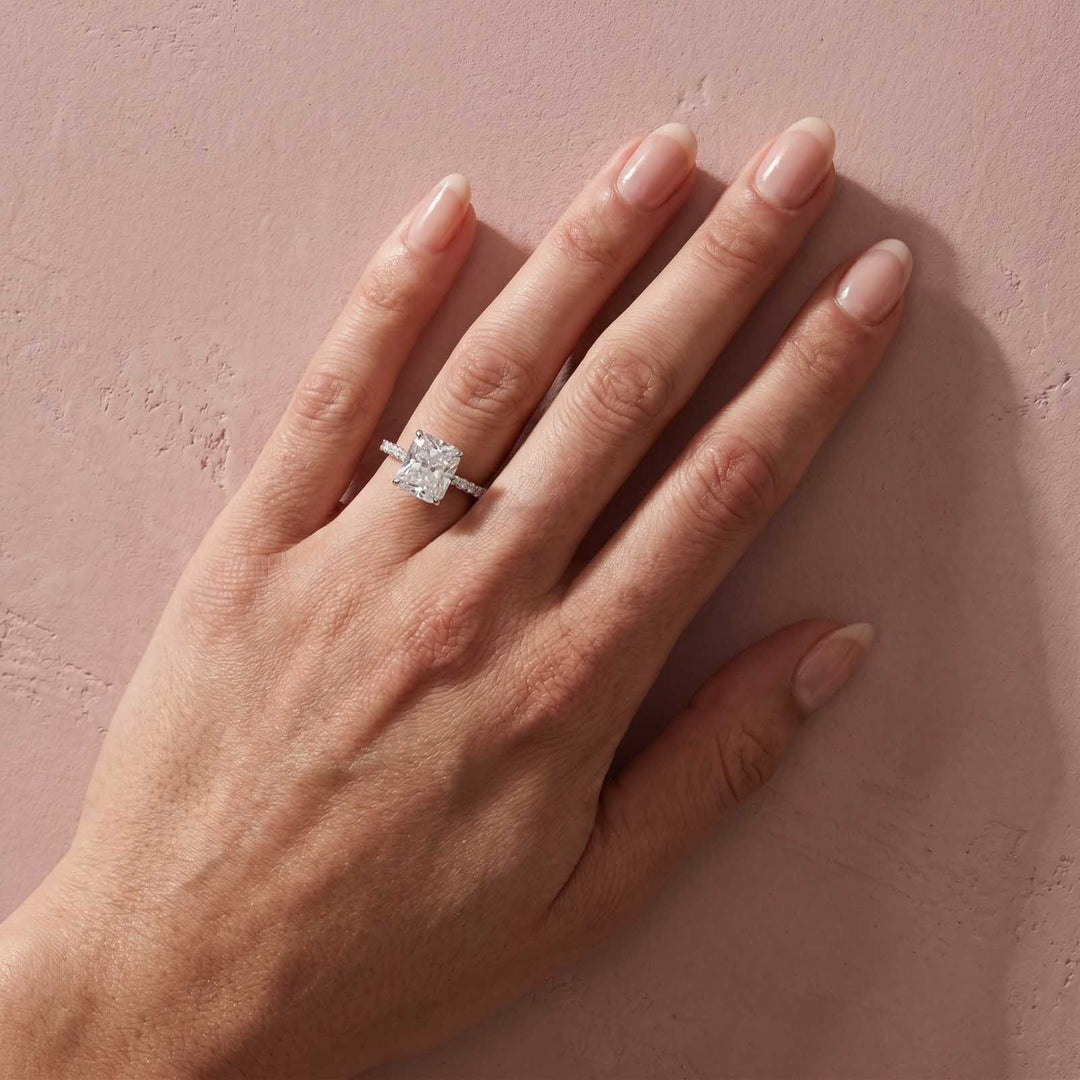 S925 Moissanite 4.0Ct Radiant Cut Hidden Halo Engagement Ring in 18K White Gold Sterling Silver