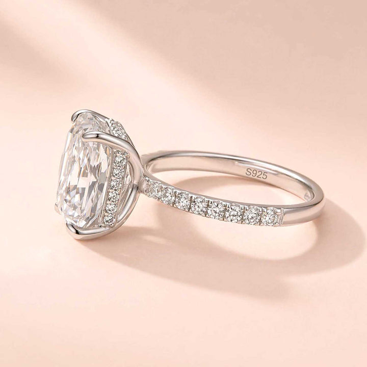 S925 Moissanite 4.0Ct Radiant Cut Hidden Halo Engagement Ring in 18K White Gold Sterling Silver