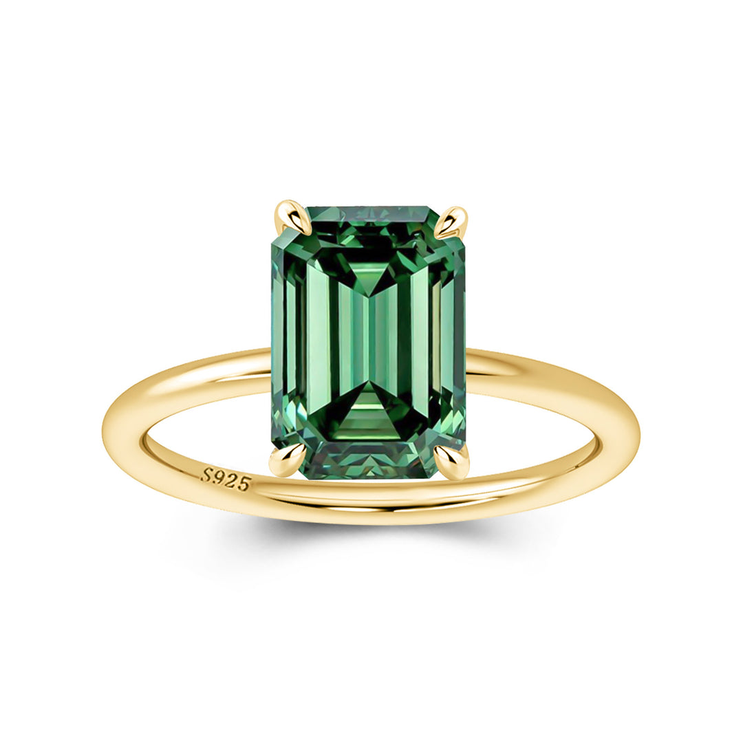 S925 Green Moissanite 3.5Ct Emerald Cut Solitaire Engagement Ring For Her