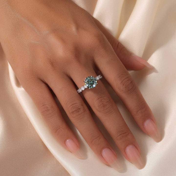 S925 Moissanite 2.0Ct/3.0Ct/4.0Ct Turquoise Round Cut White Gold &amp; Yellow Gold Engagement Ring