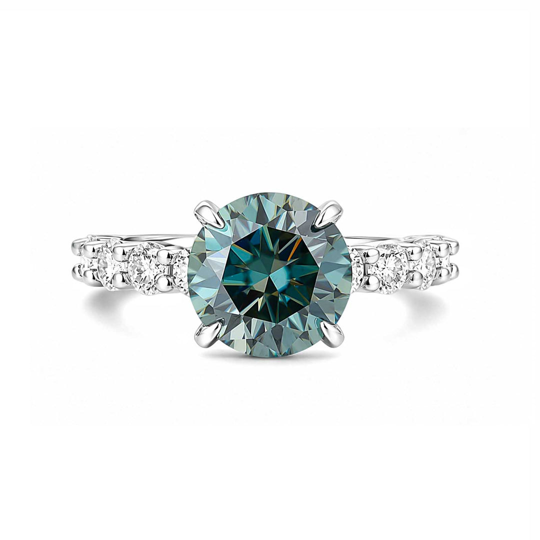 S925 Green Moissanite 3.0Ct Round Cut 18K White Gold Engagement Ring/Wedding Sets
