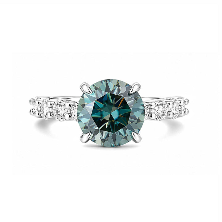 S925 Green Moissanite 3.0Ct Round Cut 18K White Gold Engagement Ring/Wedding Sets